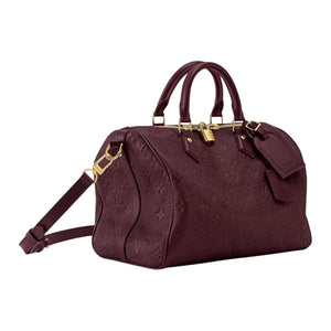 LOUIS VUITTON SPEEDY SOFT 30 Classic Monogram Gold Padlock, Name Tag, Detachable and Adjustable Shoulder Strap, Embossed Cowhide Handbag, Women's Pomegranate Red