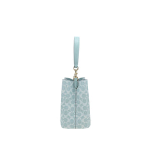 COACH Rowan 22 Brand Logo Classic Synthetic Leather Bucket Bag Handbag Small Women's Light Blue