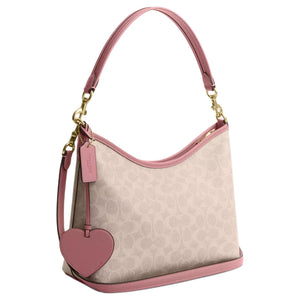 COACH Laurel 31 Brand Letter Logo Heart Pendant Artificial Leather Crossbody Single Shoulder Bag Large Women's Sand Color with Asphalt