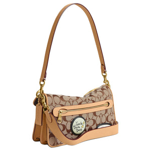 COACH × Brain Dead Collaboration Soft Tabby 26 logo print fabric shoulder bag medium size unisex couple style khaki