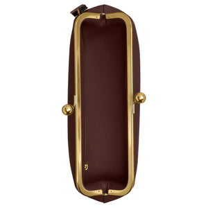 COACH KisslockFrame 30 Gold Kisslock Design Metal Frame Gloves Tanned Leather Single Shoulder Bag Large Women's Maple Brown