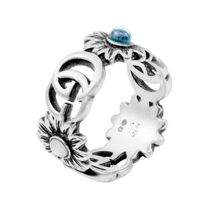 GUCCI GG Marmont Double G Daisy Colorful 925 Silver Topaz.