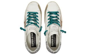 Golden Goose Super-Star leather low-top fashion sneakers for women, silver, distressed version