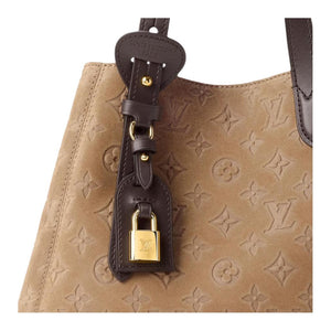 LOUIS VUITTON All In One classic LV padlock name tag with rich details, embossed suede cowhide leather shoulder bag, small size, women's style, beige brown