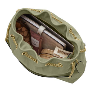 COACH EVELYN 34 quilted detail gold hardware cowhide leather handbag shoulder bag large size women's gray-green