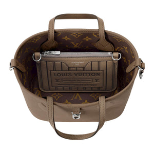 LOUIS VUITTON NEVERFULL INSIDE OUT detachable shoulder strap, cowhide tote bag, single shoulder bag, mini for women, smoky brown