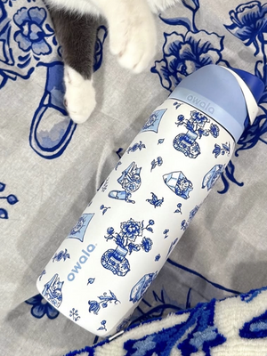 Owala New UO Co-Branded delft cat Blue Cat Insulated Cold Cup with Straw Sports Kettle 32oz