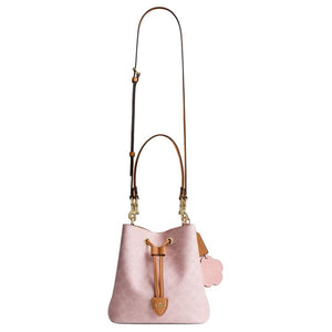 COACH Rowan 21 Classic Monogram Detachable Shoulder Strap Bucket Bag Synthetic Leather Crossbody Handbag Small Women's Sakura Pink