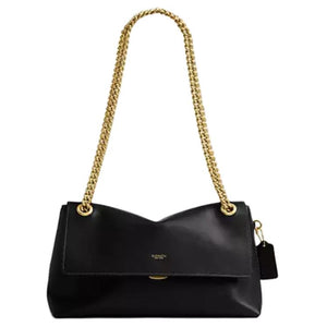 COACH Chelsea 30 adjustable gold chain shoulder strap push-lock openable zipper bag cowhide leather single shoulder crossbody bag large size women's black style