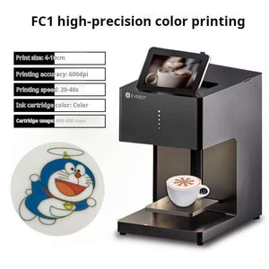 طابعة الرسم على القهوة الذكية باللون الأسود Evebot FC1 color printing studio poster.