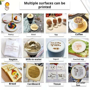 الأسطح المتعددة للطباعة بـ طابعة الرسم على القهوة Evebot printable surfaces on drinks and pastry.