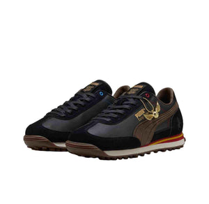 Pair of original Puma Easy Rider Harry Potter shoes front angle view displaying golden Snitch charm.