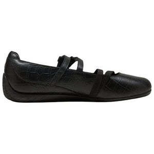 Puma Speedcat Ballet Strap black leather women shoes profile view showing sleek silhouette.