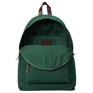 Open interior view of an original Ralph Lauren Polo Bear green school backpack showing spacious storage compartment and interior brand tag.
عرض داخلي مفتوح لحقيبة ظهر مدرسة Ralph Lauren Polo Bear أصلية باللون الأخضر يوضح مساحة التخزين الواسعة وعلامة الماركة الداخلية.