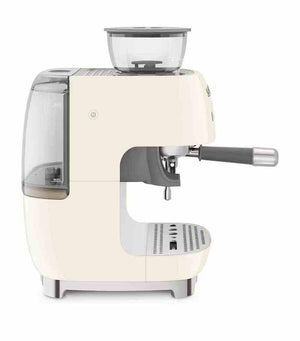 ماكينة اسبريسو احترافية Smeg باللون الكريمي side profile view.