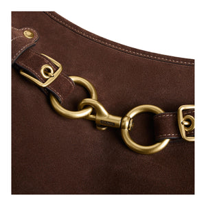 COACH 34 Belted Ergo Smooth Design Pull Buckle Hardware Cow Split Cowhide Leather Single Shoulder Bag Large Unisex Couple Style Dark Chocolate Color