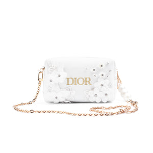 [Custom Makeup Bag] DIOR Small Flower Gardenia Letter French Romantic Elegant Refined Gentle Hepburn Style High-End Simple Regular Velvet Makeup Bag