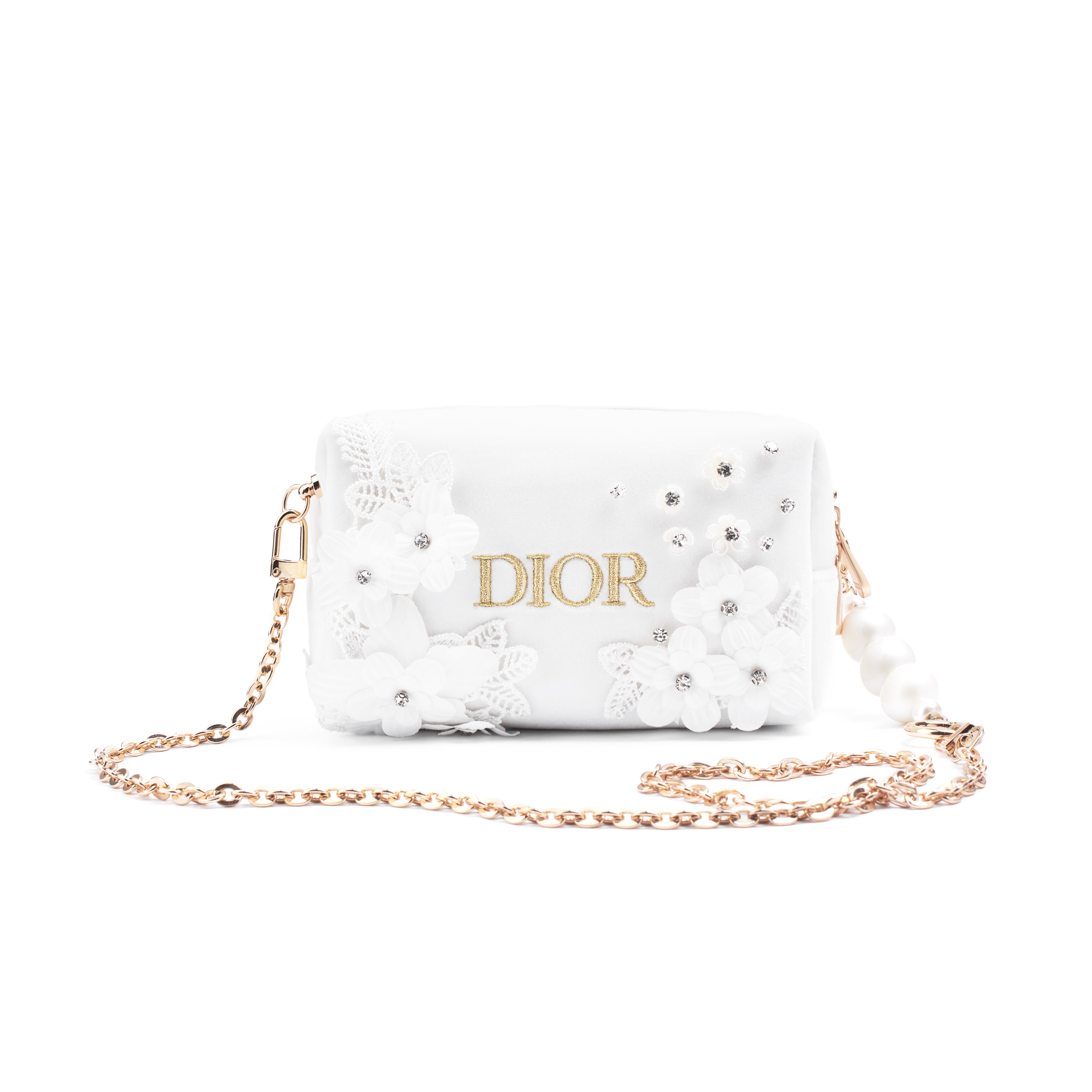 [Custom Makeup Bag] DIOR Small Flower Gardenia Letter French Romantic Elegant Refined Gentle Hepburn Style High-End Simple Regular Velvet Makeup Bag