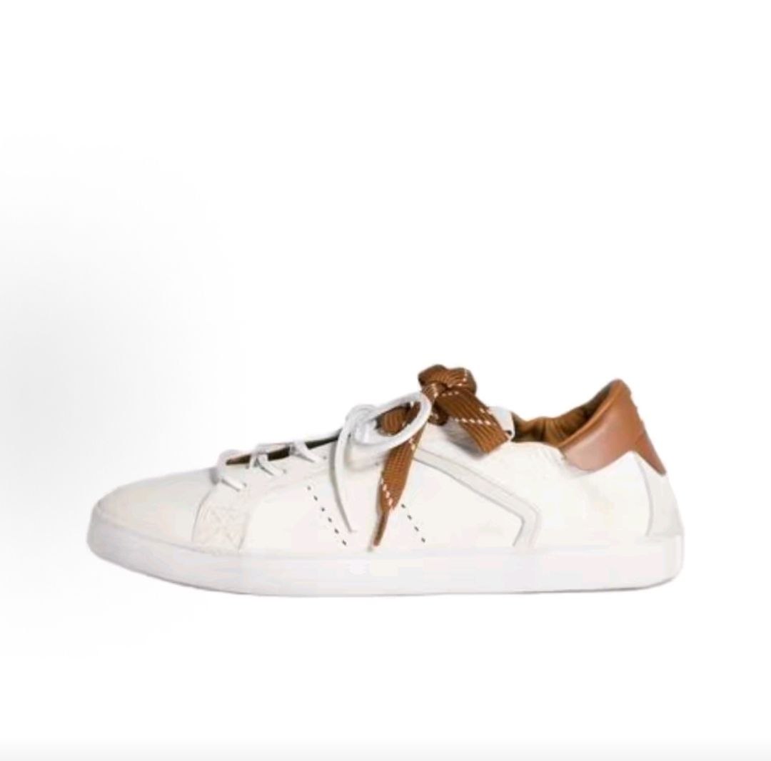 MIU MIU Deco' calfskin round-toe lace-up distressed flat low-top sneakers, 2.1cm, women's, white/brown.