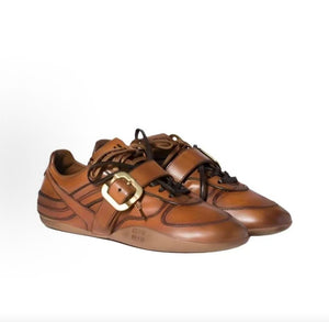 MIU MIU Gymnasium FW25 Fall/Winter Collection Runway Style Calfskin Leather Buckle Lace-up Shoes, Low-top Casual Women's Shoes