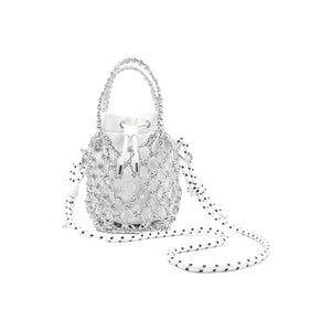 [Custom Makeup Bag] DIOR Chuyi Culture Moonlight Galaxy blingbling Sweet Daily Elegant Hollow Canvas Drawstring Handheld Bucket Bag Silver White