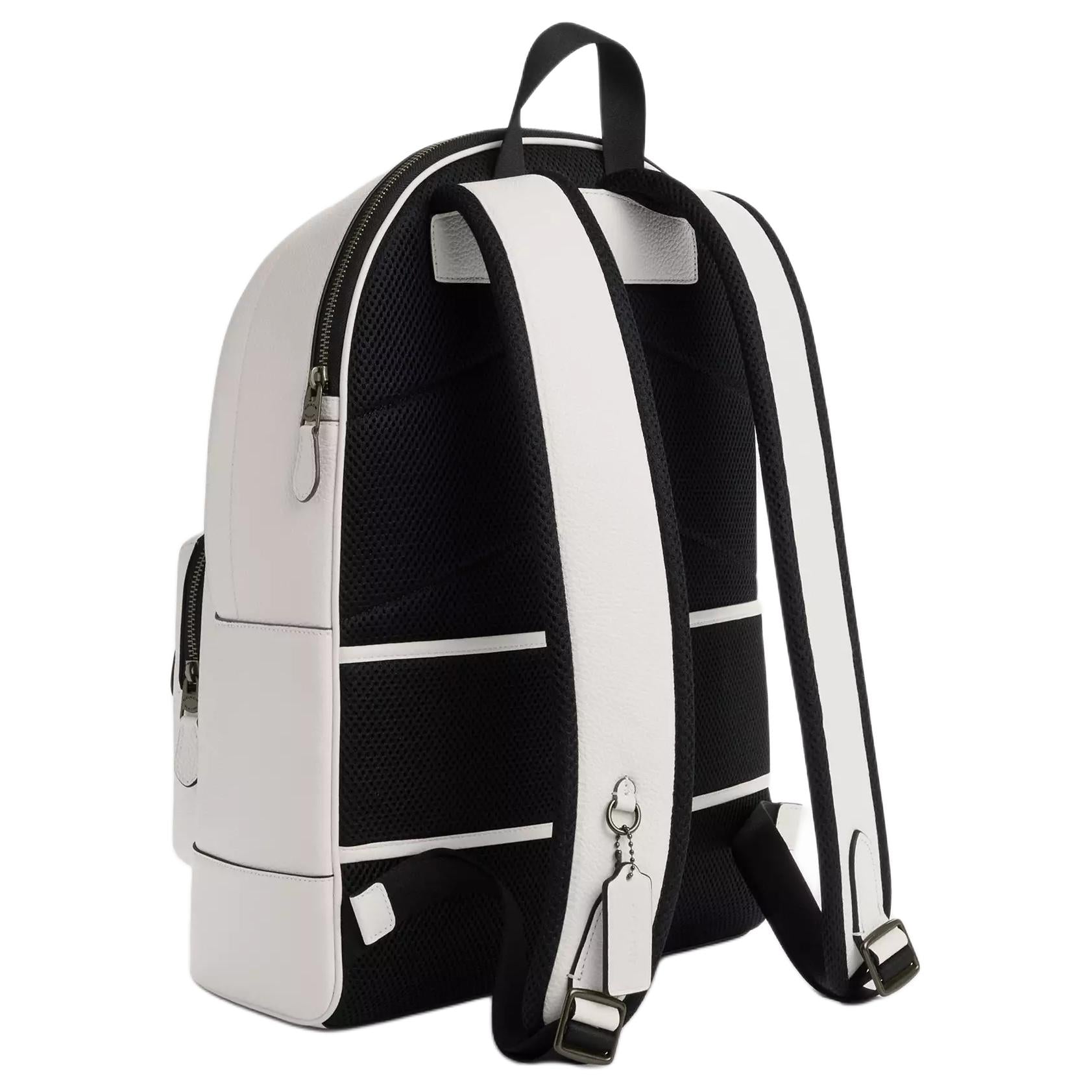 COACH West 32 striped design leather backpack, large size men's chalk white mixed colors