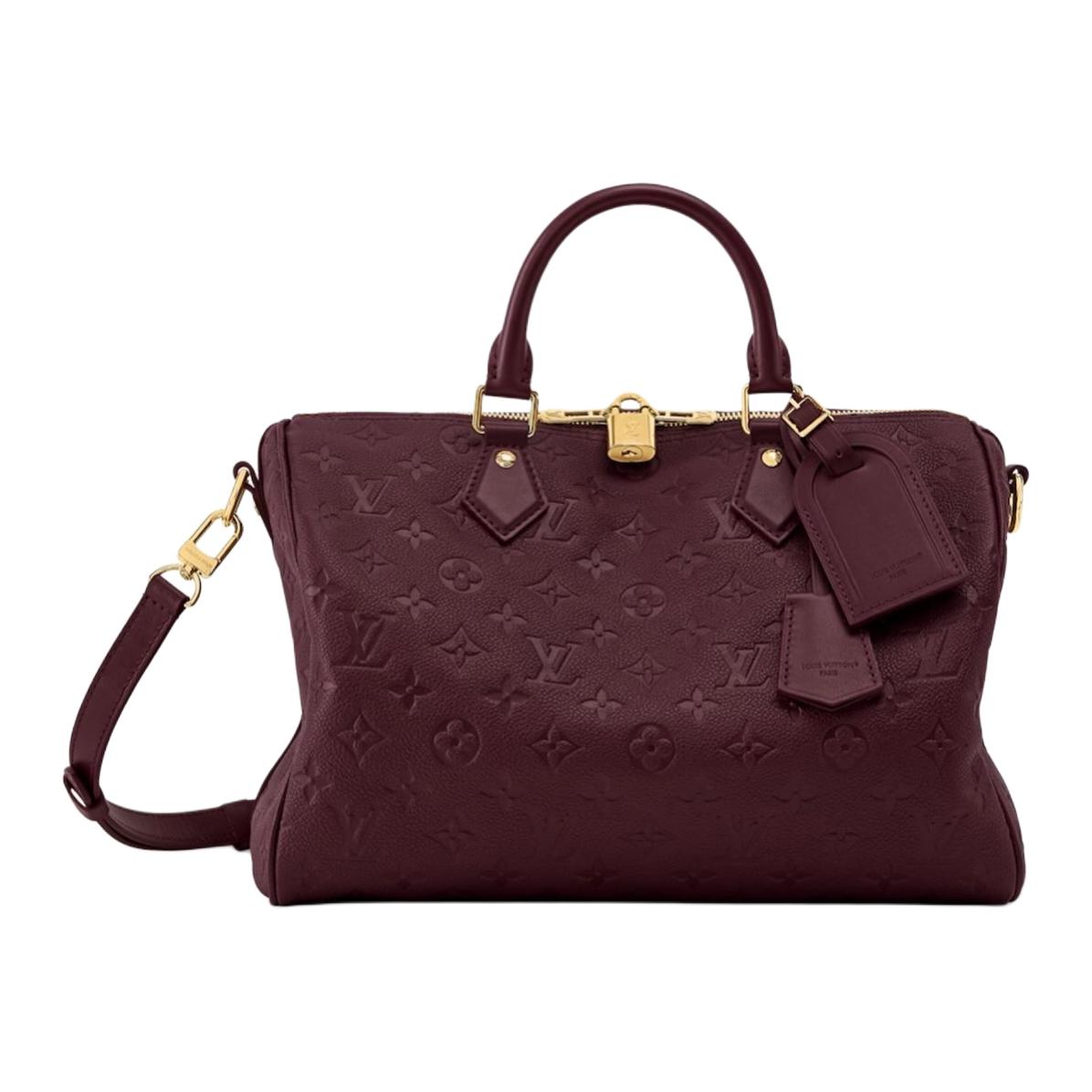LOUIS VUITTON SPEEDY SOFT 30 Classic Monogram Gold Padlock, Name Tag, Detachable and Adjustable Shoulder Strap, Embossed Cowhide Handbag, Women's Pomegranate Red