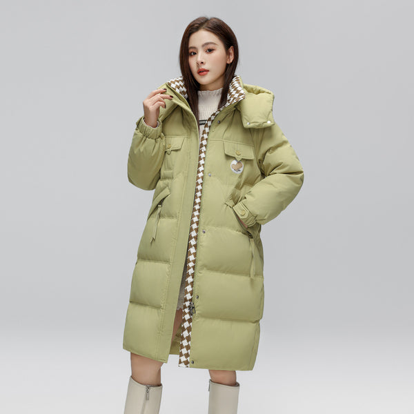 Flying in the snow | The detachable hat rhombic design is simple and fashionable, long and thickened, casual women's down jacket 2024 new women