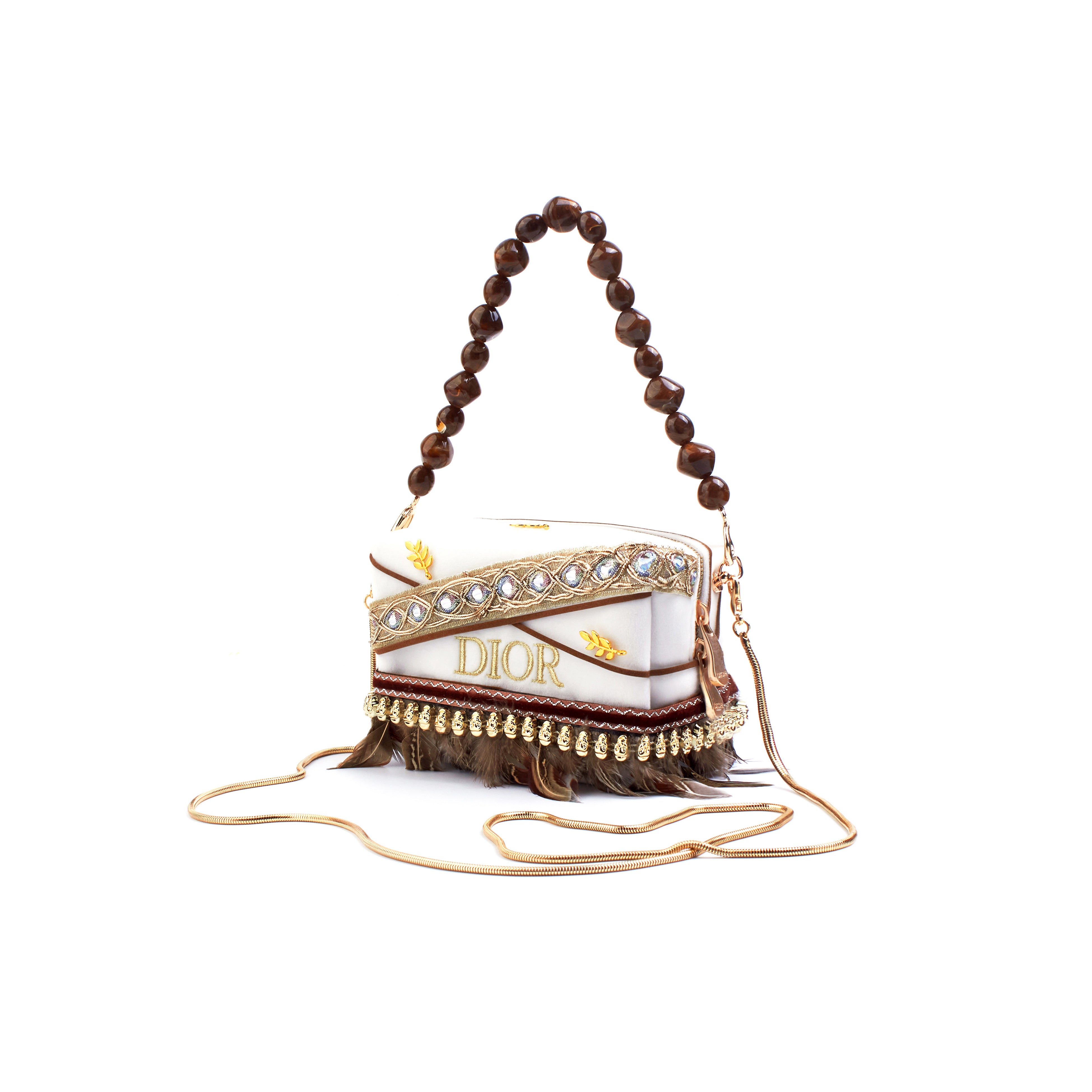 [Custom Makeup Bag] DIOR Dior Little Flower Southern France Summer Vintage Elegant Gentle Pearl Bohemian Style High-End Simple Regular Velvet Makeup Bag