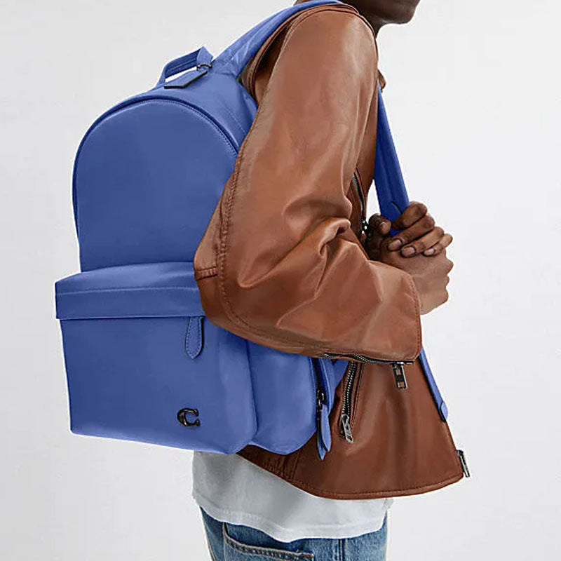 COACH Hall 29 Adjustable Zipper Shoulder Strap Cowhide Leather Backpack Large Men's Blueberry Color