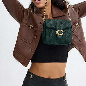 COACH Tapby 17 Brand Logo Flip Flip Closure Sheepskin Crossbody Shoulder Bag Small Women's Jungle Green