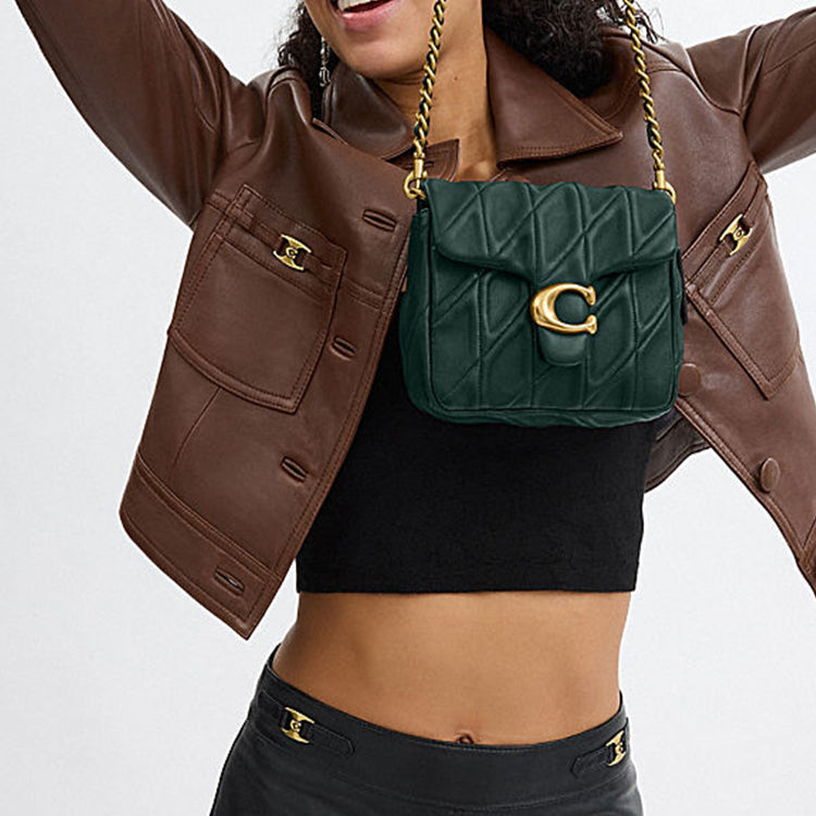 COACH Tapby 17 Brand Logo Flip Flip Closure Sheepskin Crossbody Shoulder Bag Small Women's Jungle Green