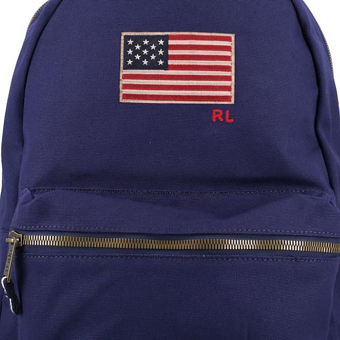 Polo Ralph Lauren zipper closure front embroidered with logo, cotton backpack, unisex couple's style, navy blue