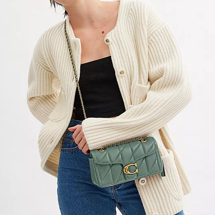 COACH Tabby 20 brass metal accessory leather shoulder bag small size women's gray-green