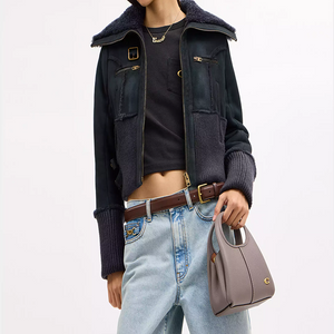 COACH Lana 19 Brand Logo Detachable Chain Strap Polished Pebble Pattern Leather Single Shoulder Crossbody Handbag Small Women's Brass Gray Edition