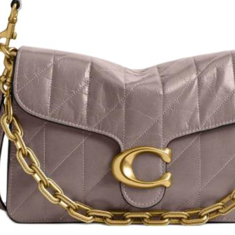 COACH ChainTabby 26 Quilted Chain Metal Logo Detachable Shoulder Strap Cowhide Leather Crossbody Single Shoulder Bag Medium Women's Ash Color