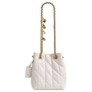 COACH Jade 15 Drawstring and Magnetic Closure Sheepskin Small Lucky Bag Single Shoulder Crossbody Mini Women's Chalk White