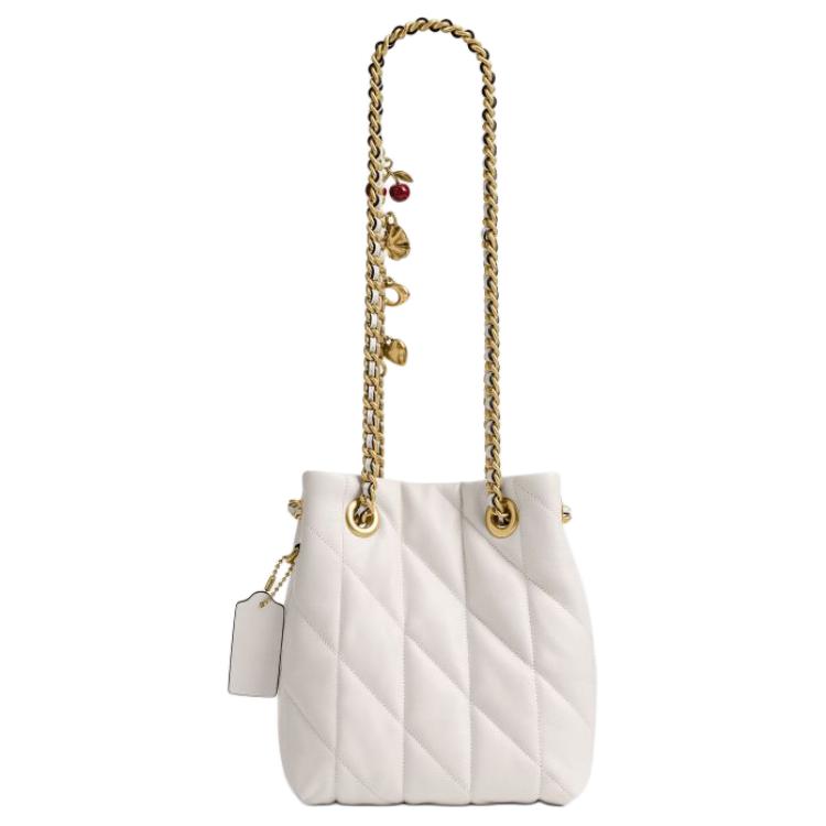 COACH Jade 15 Drawstring and Magnetic Closure Sheepskin Small Lucky Bag Single Shoulder Crossbody Mini Women's Chalk White