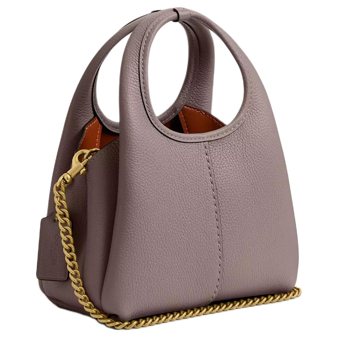 COACH Lana 19 Brand Logo Detachable Chain Strap Polished Pebble Pattern Leather Single Shoulder Crossbody Handbag Small Women's Brass Gray Edition