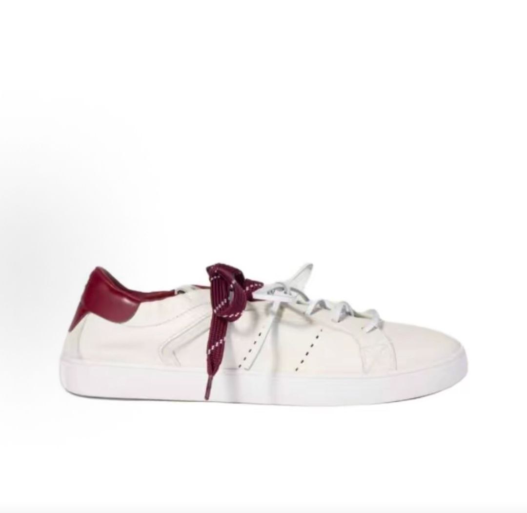 MIU MIU Women's Leather Lace-up Round Toe Distressed Low-Top Sneakers, White with Vermilion High Patch