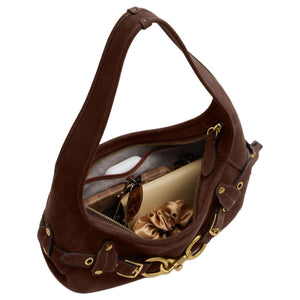 COACH 34 Belted Ergo Smooth Design Pull Buckle Hardware Cow Split Cowhide Leather Single Shoulder Bag Large Unisex Couple Style Dark Chocolate Color