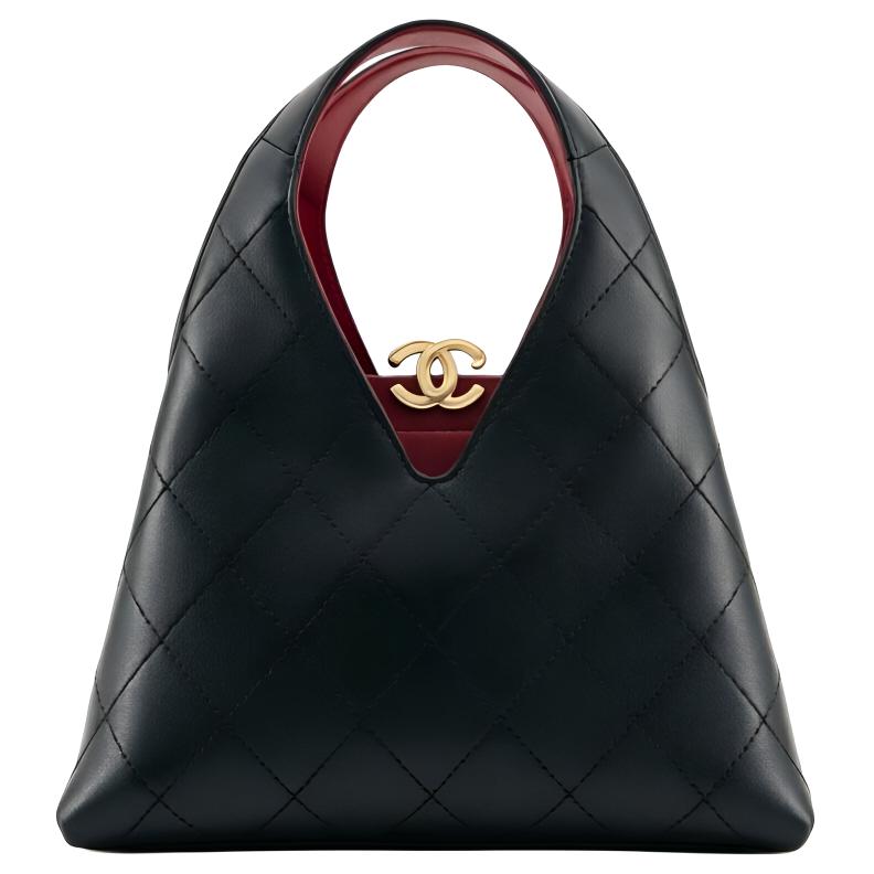 CHANEL 26A Haute Craft Workshop Series Chip Edition Gold Label Double C Logo Quilted Calfskin Handbag for Women, Black