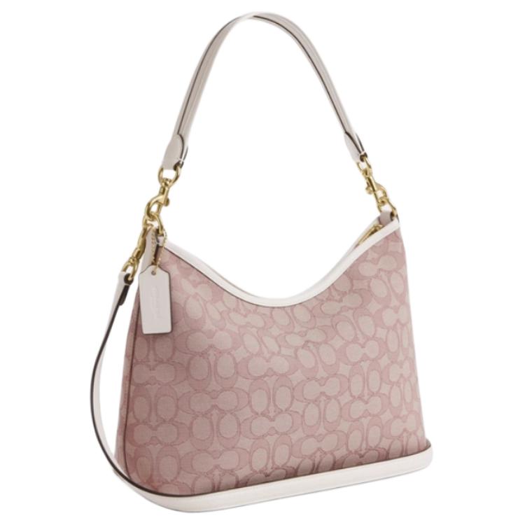 COACH Laurel 31 Gold Metal Logo Detachable Shoulder Strap Bag, Underarm Bag, Fabric Single Shoulder Bag, Large Size, Women's, Pink