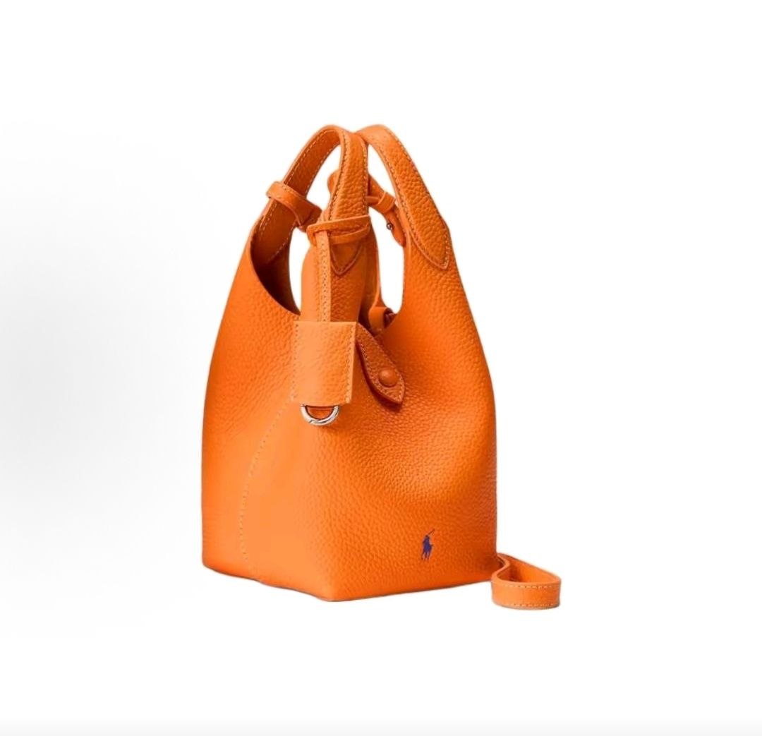 Ralph Lauren Brand Logo Solid Color Tote Bag Shopping Bag Crossbody Bag Leather Handbag Small Women's Orange