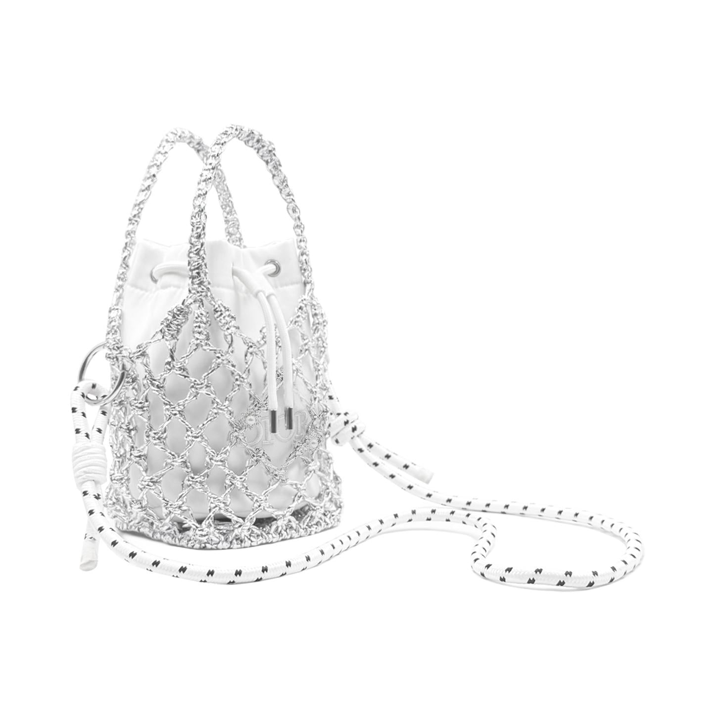 [Custom Makeup Bag] DIOR Chuyi Culture Moonlight Galaxy blingbling Sweet Daily Elegant Hollow Canvas Drawstring Handheld Bucket Bag Silver White