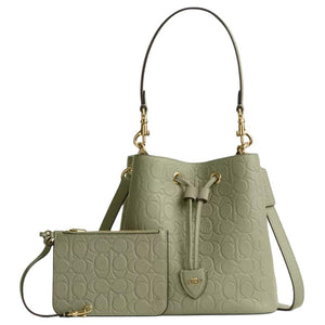 COACH Rowan 21 Letter-Embossed Gold Hardware Accessories Pebble Pattern Leather Bucket Bag Single Shoulder Small Women's Pistachio Green