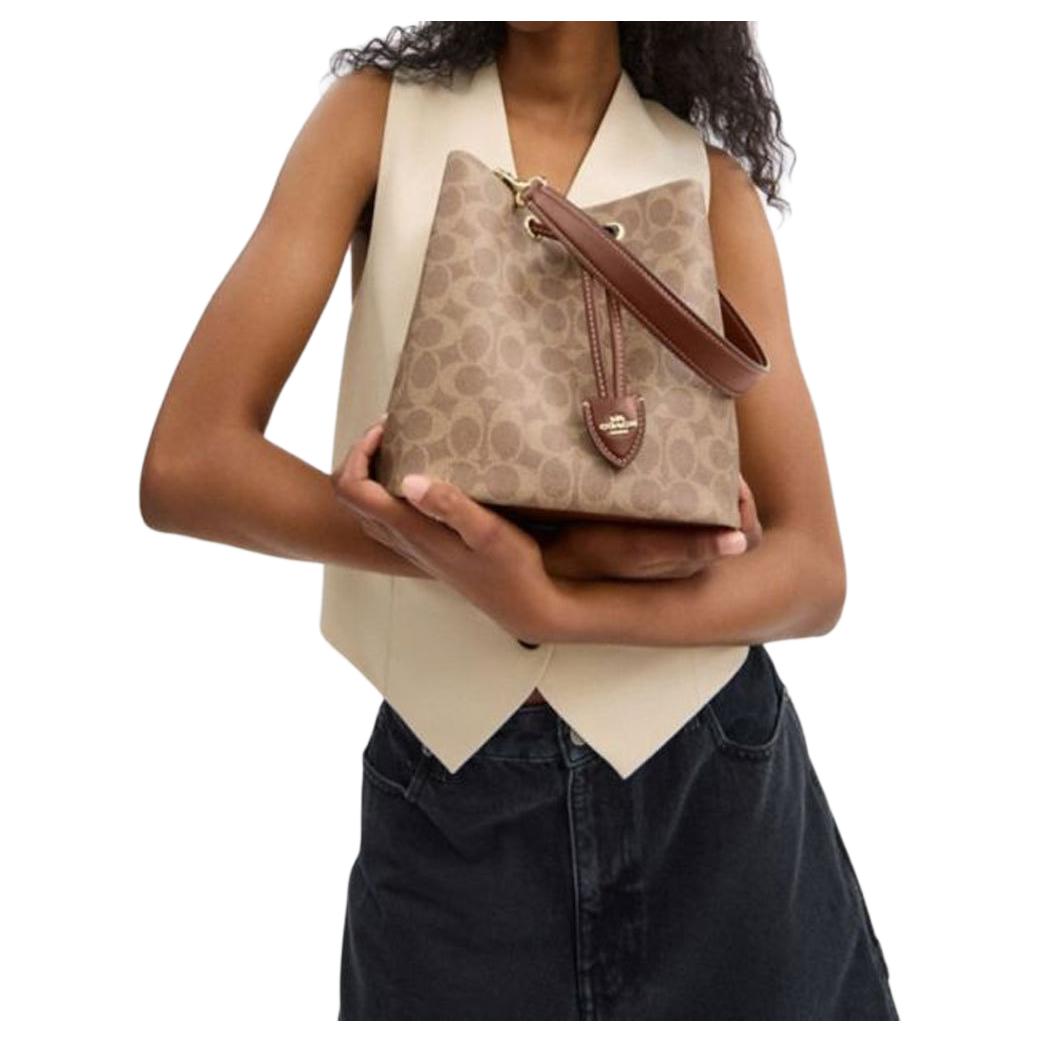 COACH Rowan 22 Brand Logo Classic Synthetic Leather Bucket Bag Single Shoulder Small Women's Brown