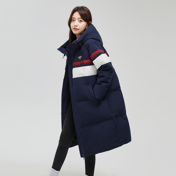 Flying in the snow | [Simple and versatile] couple's contrasting hooded down jacket loose casual winter warm cold down jacket men and women