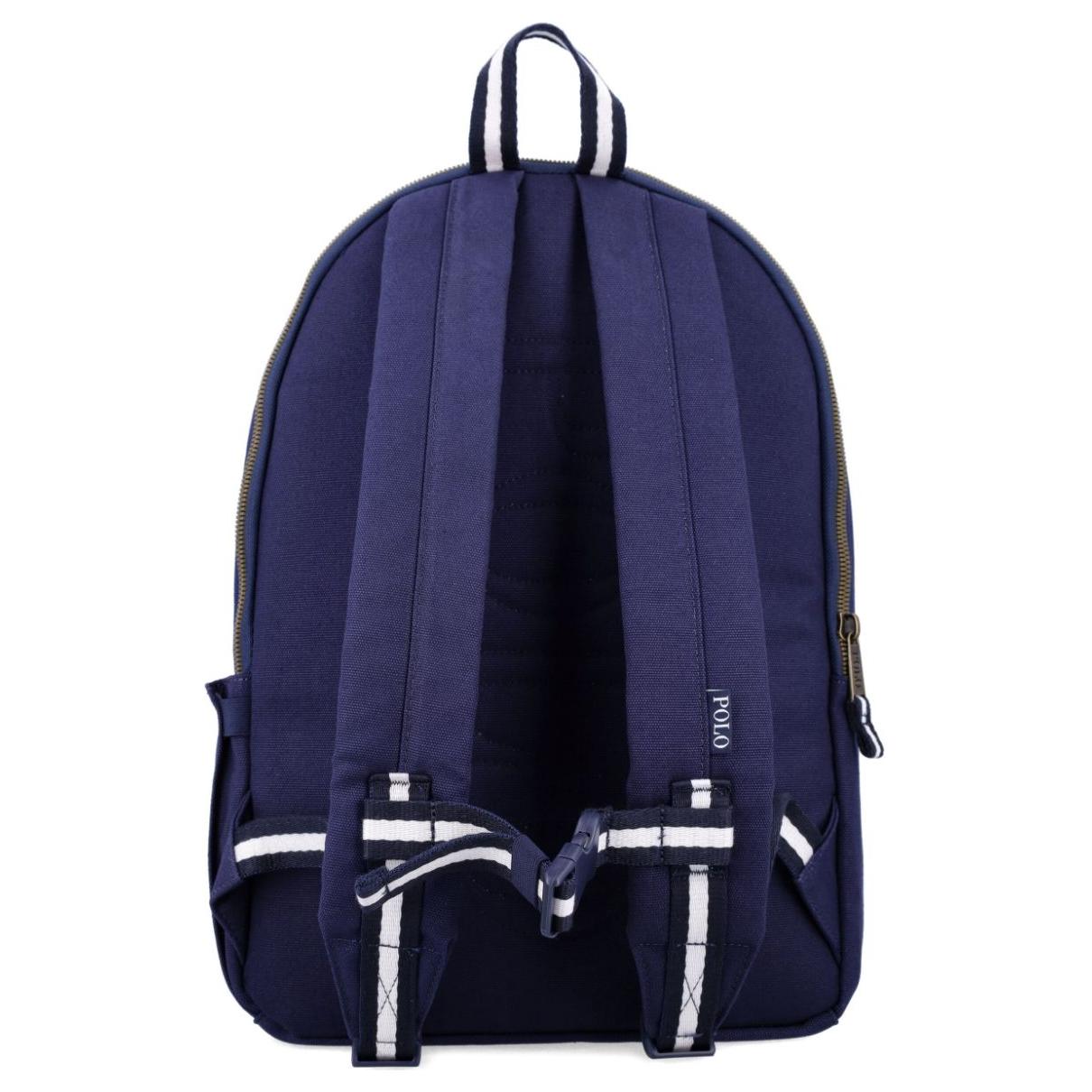 Polo Ralph Lauren zipper closure front embroidered with logo, cotton backpack, unisex couple's style, navy blue
