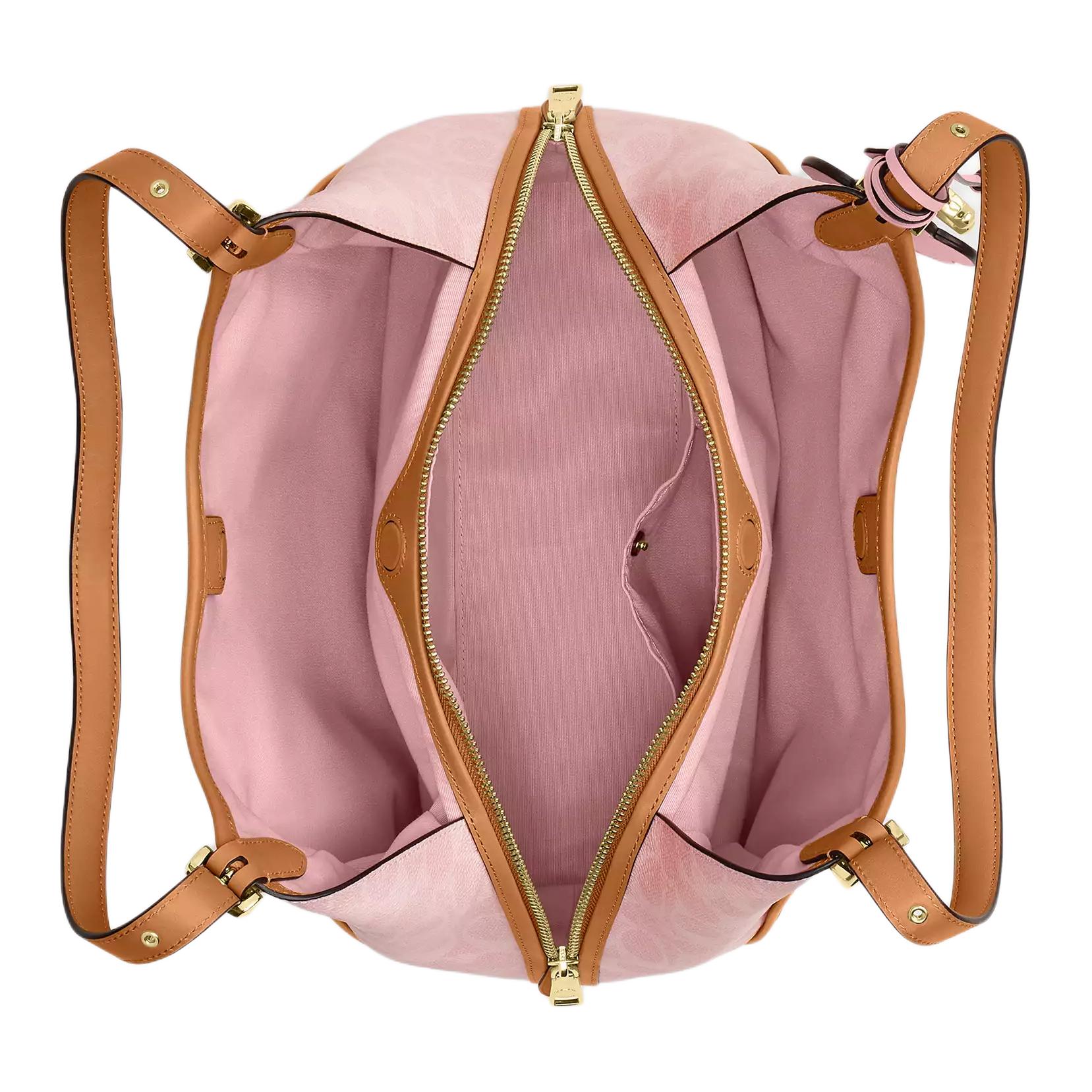 COACH Erin 31 Monogram Full Print Metal Accessory Floral Letter Pendant Tote Bag, Coated Canvas Leather Handbag Single Shoulder Bag, Large Size Women's Pink